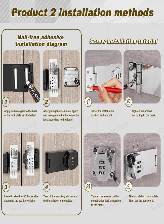 Sunkizzrs® 3-Digit Password Wardrobe Lock-Keyless Household Cabinet Locks-Combination Lock for Showcase-Zinc Alloy Twist Knob Hasp Latch Lock for Kitchen Drawers/Cabinets/Cupboard (Black, 4 Inch) - Image 4